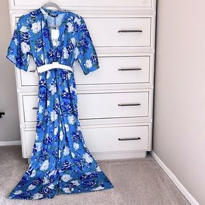 Zara Blue floral Jumpsuit with white belt Size US small NWT 💕PRICE FIRMED 💕
